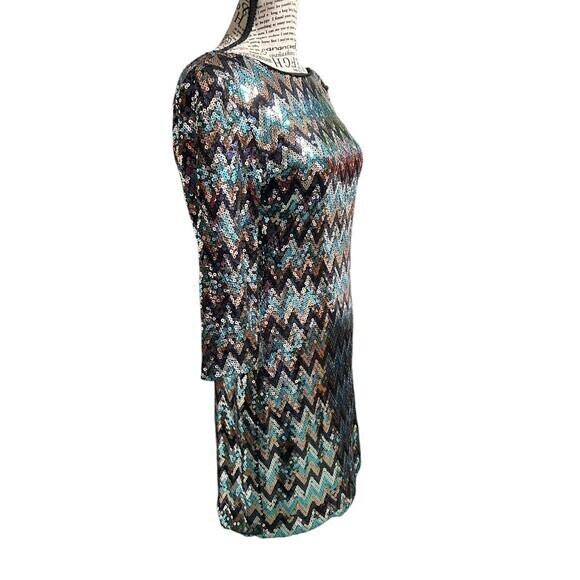 Love Reign Mini 3/4 Sleeves Rainbow Sequin L Stretch Mob Wife electric fairy Y2K - Picture 2 of 8